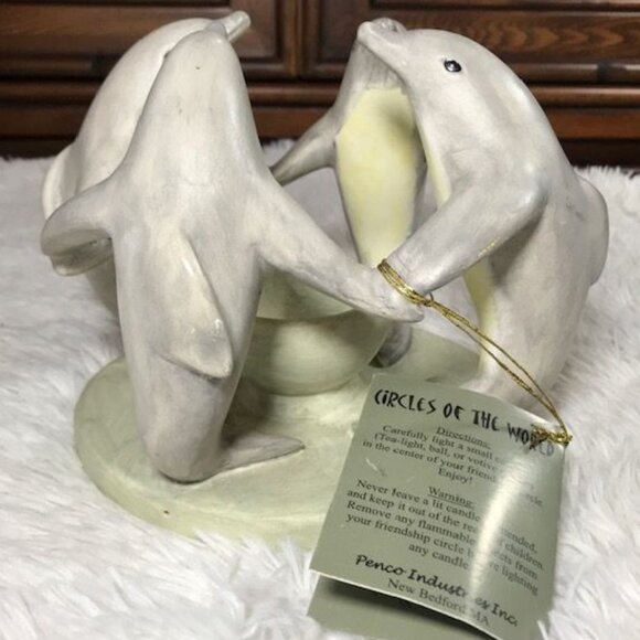 Vintage Penco Circles of the World Stoneware Dolphins Candle/Incense Holder - Picture 6 of 12